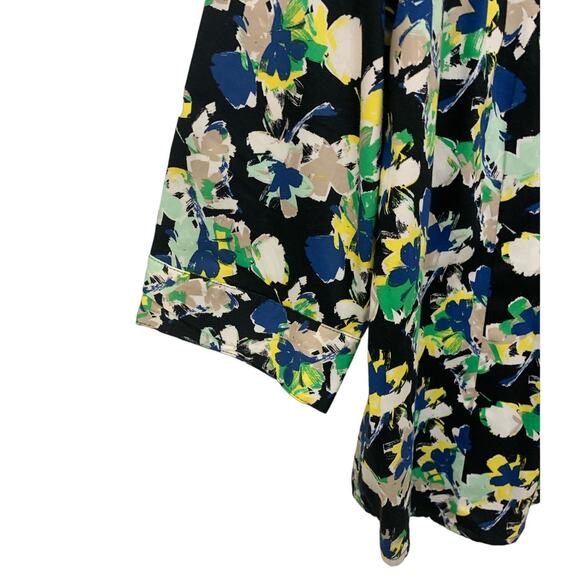 Dana Buchman Shirt XL Blue Button Up Floral 3/4 Sleeves Business Casual Office - Picture 4 of 8